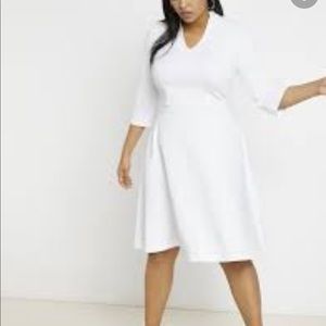 Eloquii V-Neck A-Line Dress With 3/4 Sleeve In White